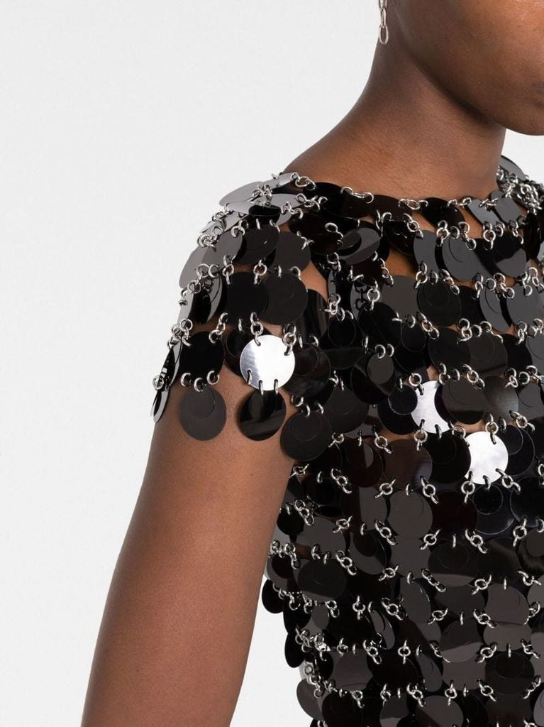 Black Paillette Disc Short Sleeve Top
