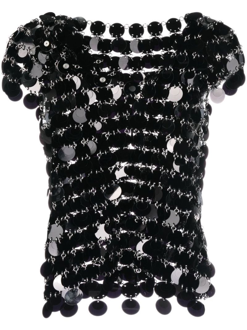 Black Paillette Disc Short Sleeve Top