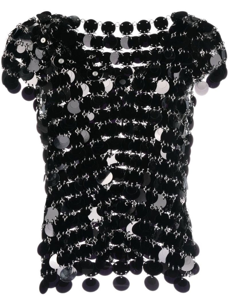 Black Paillette Disc Short Sleeve Top