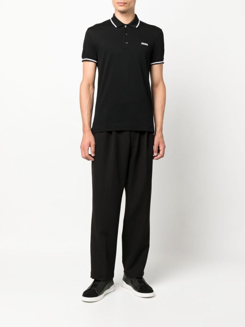 Black Logo Embroidered Cotton Polo Shirt