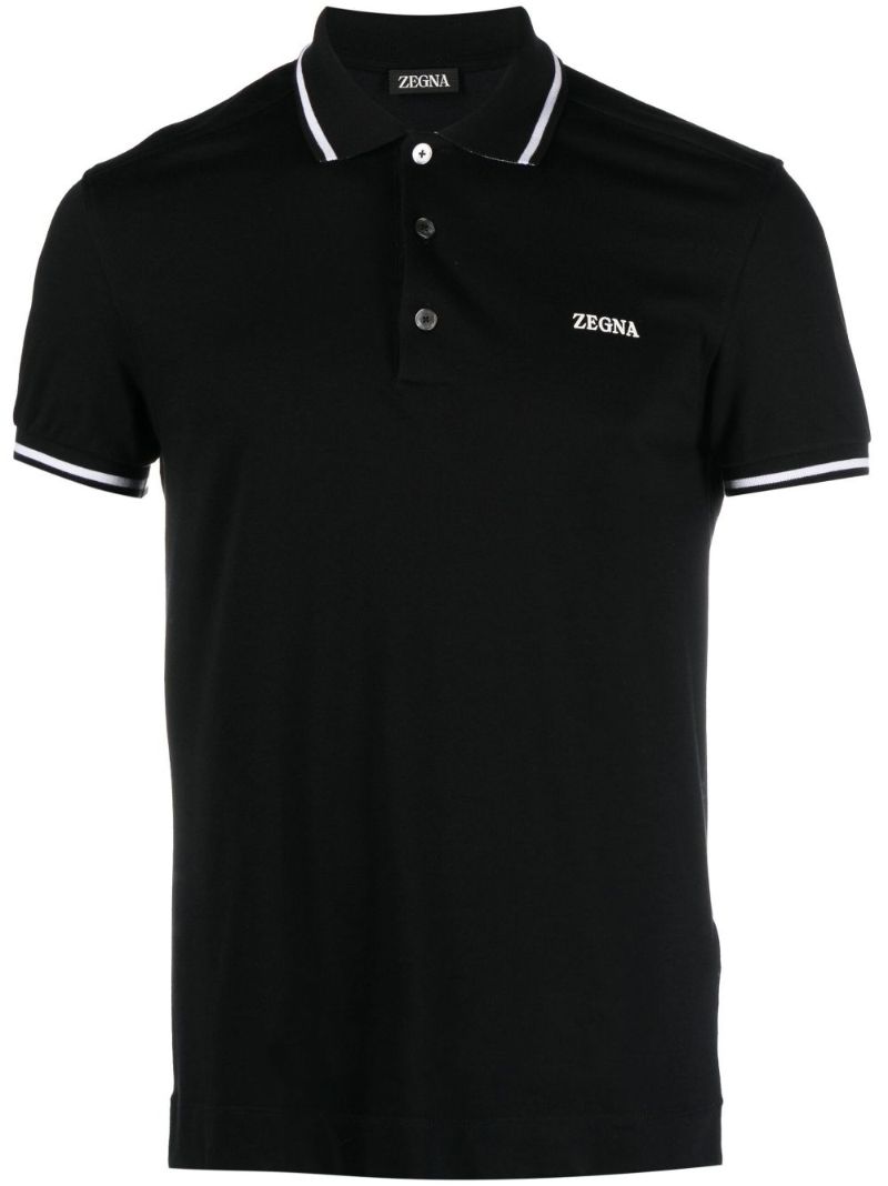 Black Logo Embroidered Cotton Polo Shirt