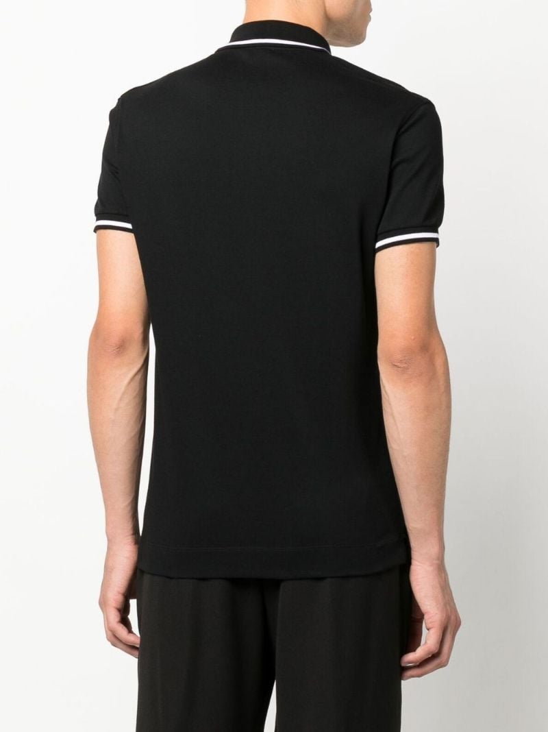 Black Logo Embroidered Cotton Polo Shirt
