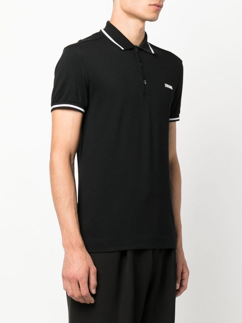 Black Logo Embroidered Cotton Polo Shirt