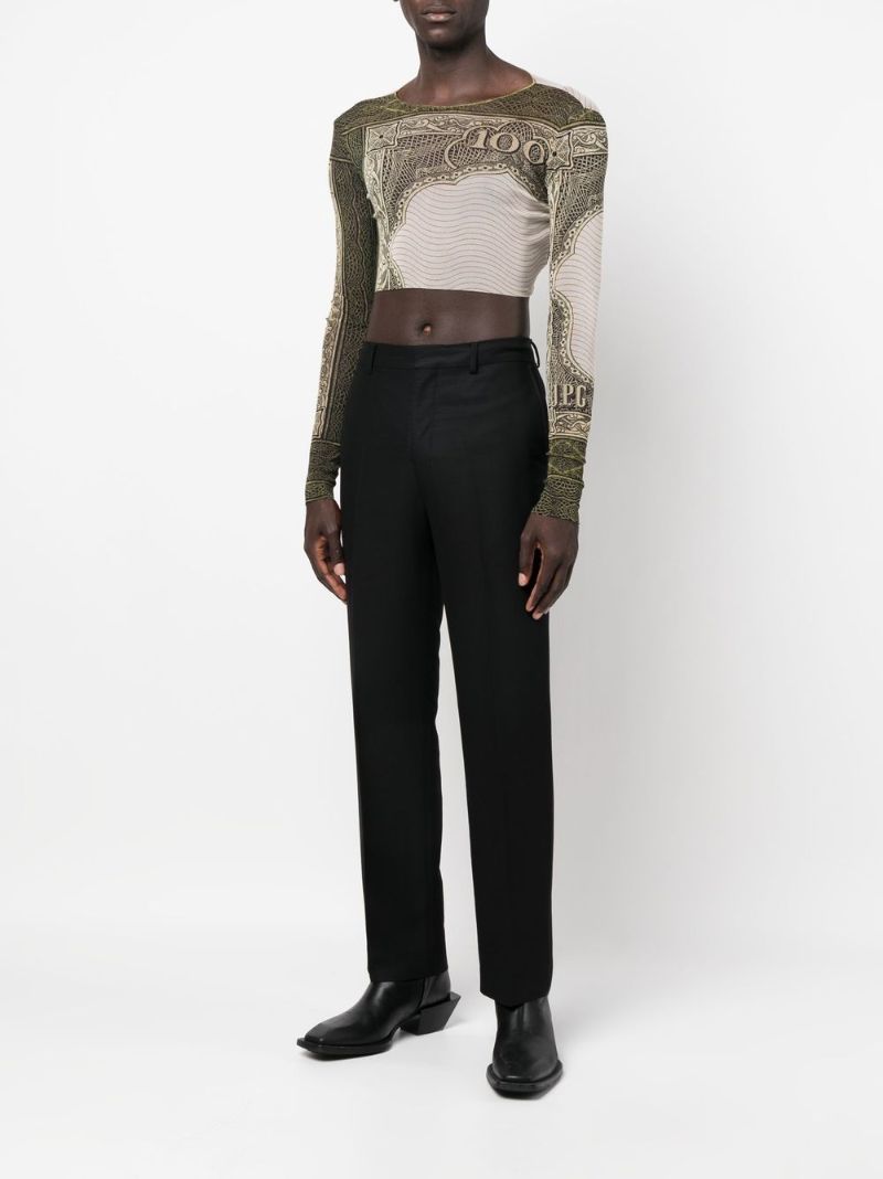 Green Graphic-print Mesh Crop Top