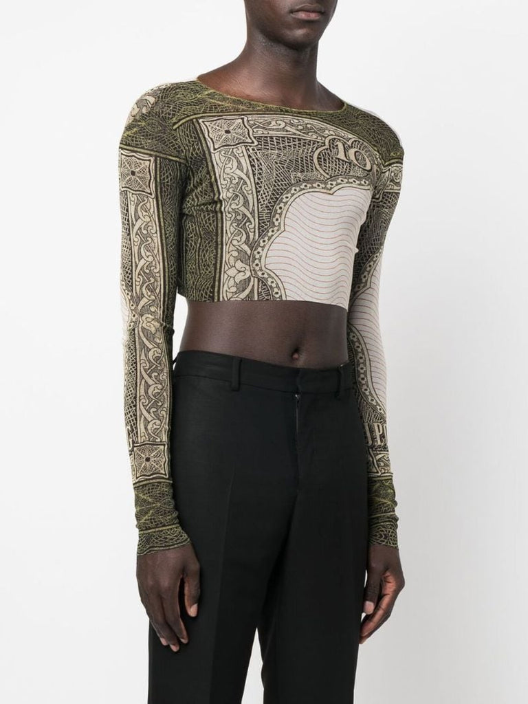 Green Graphic-print Mesh Crop Top