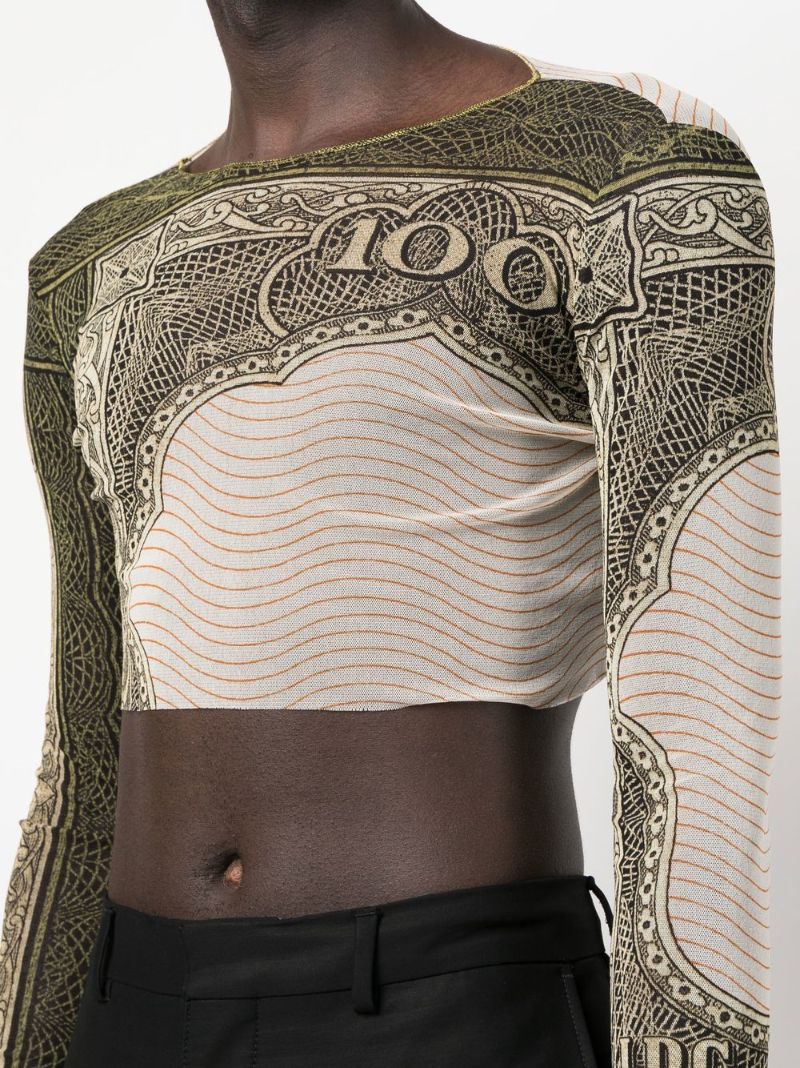 Green Graphic-print Mesh Crop Top