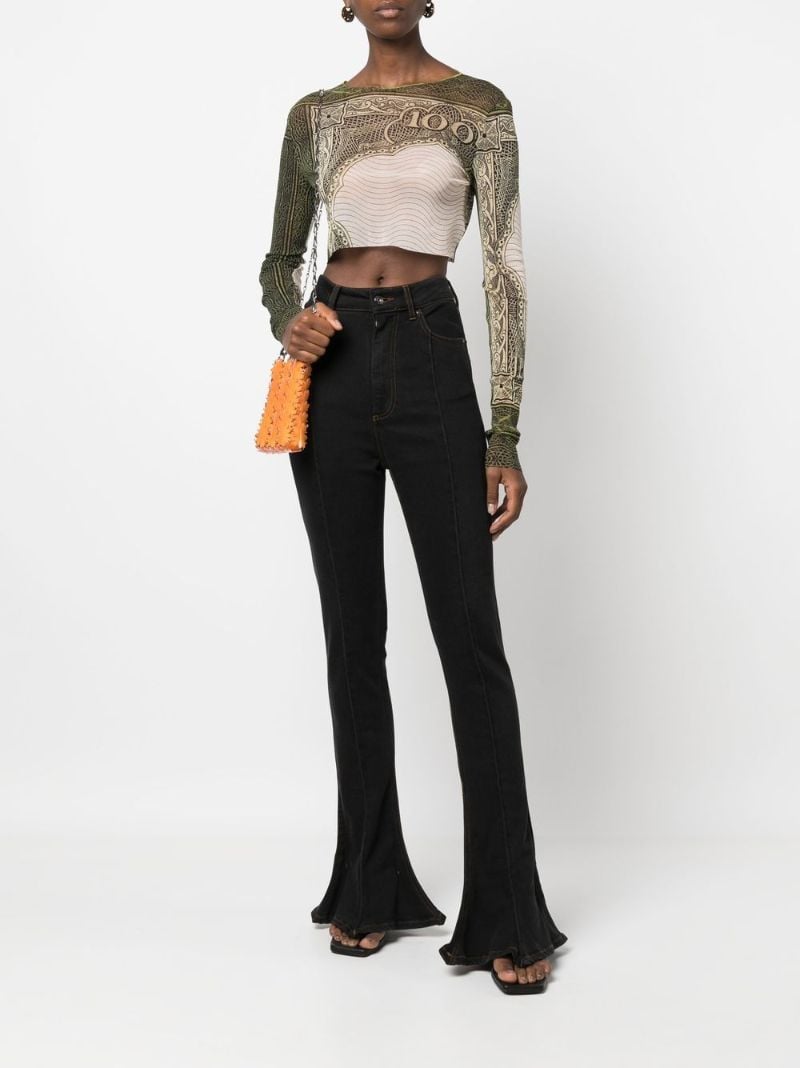 Green Graphic-print Mesh Crop Top