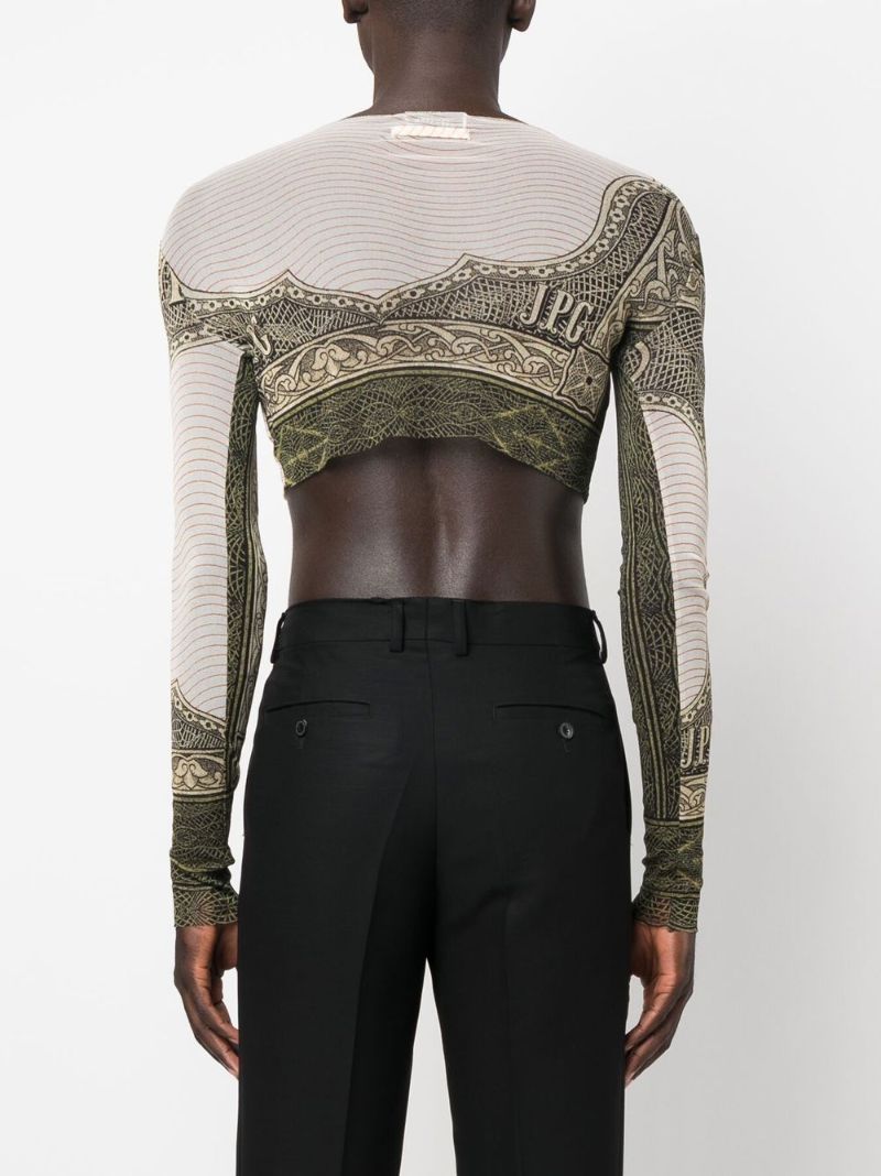 Green Graphic-print Mesh Crop Top