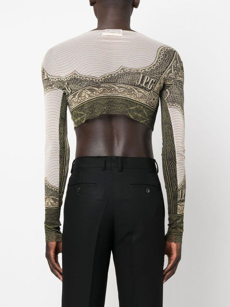 Green Graphic-print Mesh Crop Top