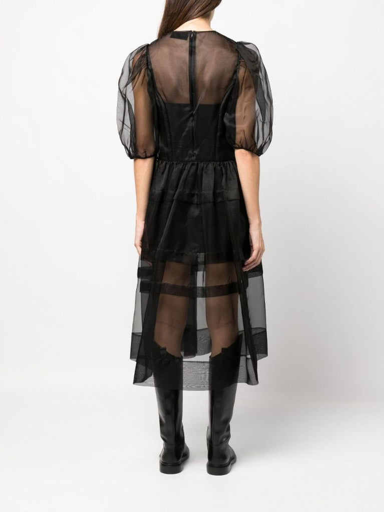 Black Open Heart Silk Midi Dress