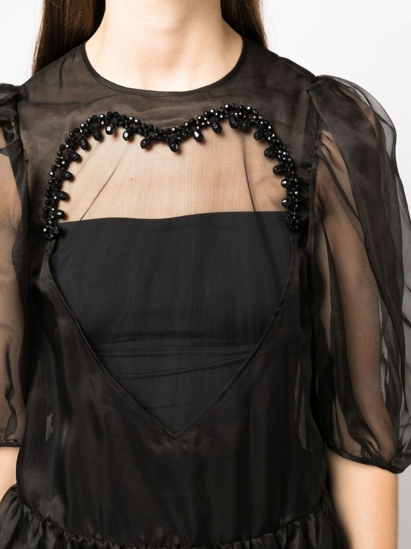 Black Open Heart Silk Midi Dress