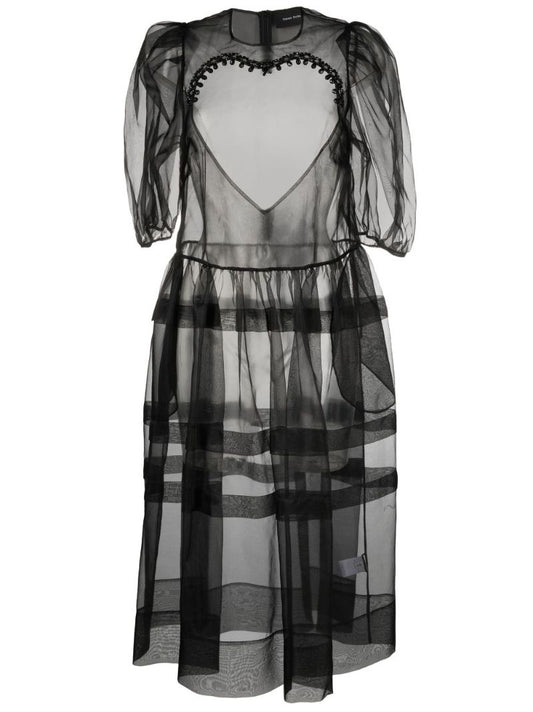 Black Open Heart Silk Midi Dress