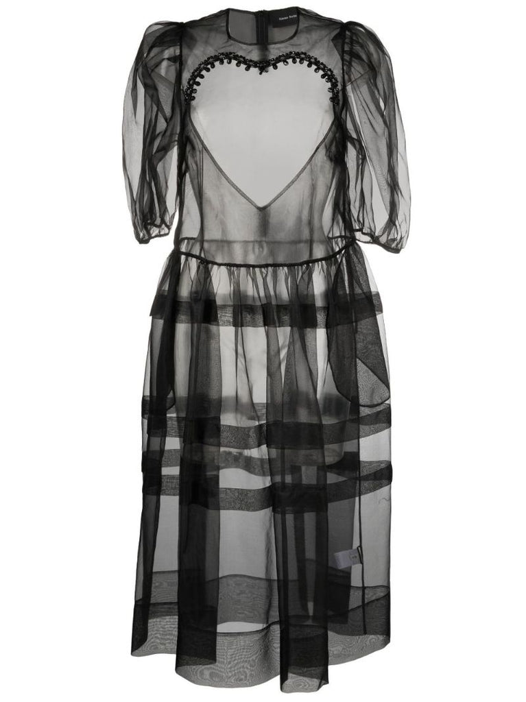 Black Open Heart Silk Midi Dress