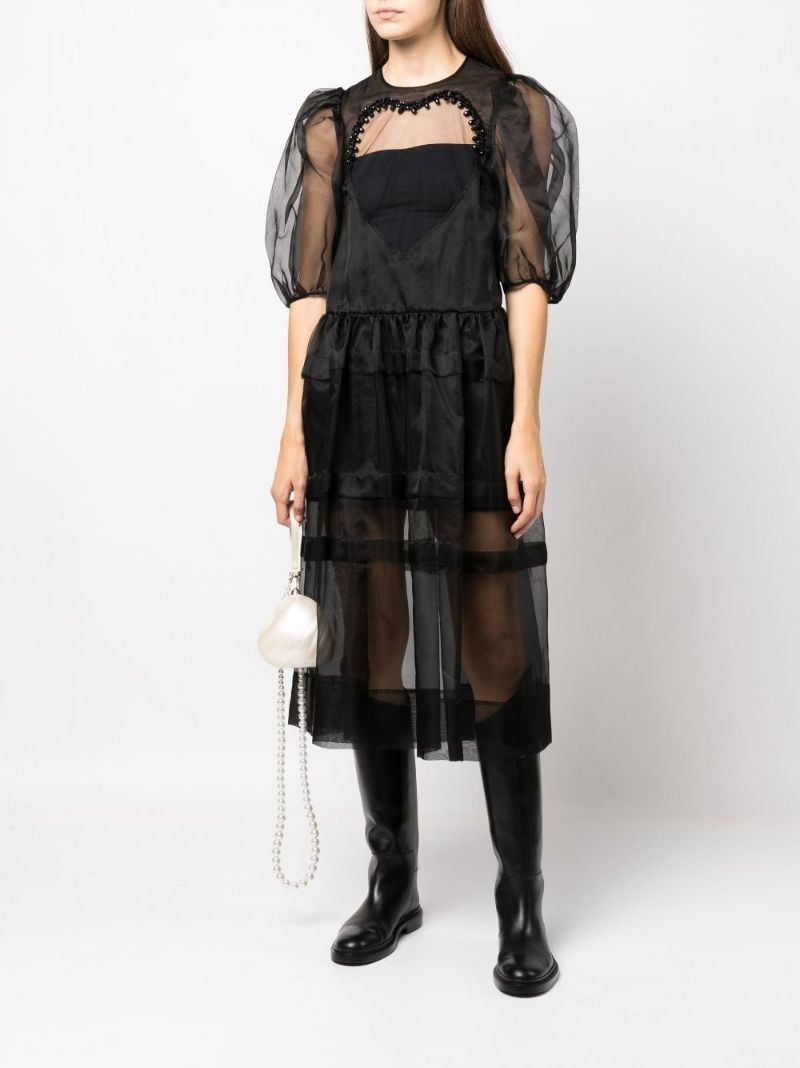 Black Open Heart Silk Midi Dress