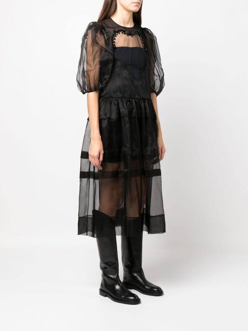 Black Open Heart Silk Midi Dress