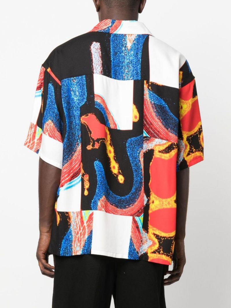 Black Abstract Print Bowling Shirt