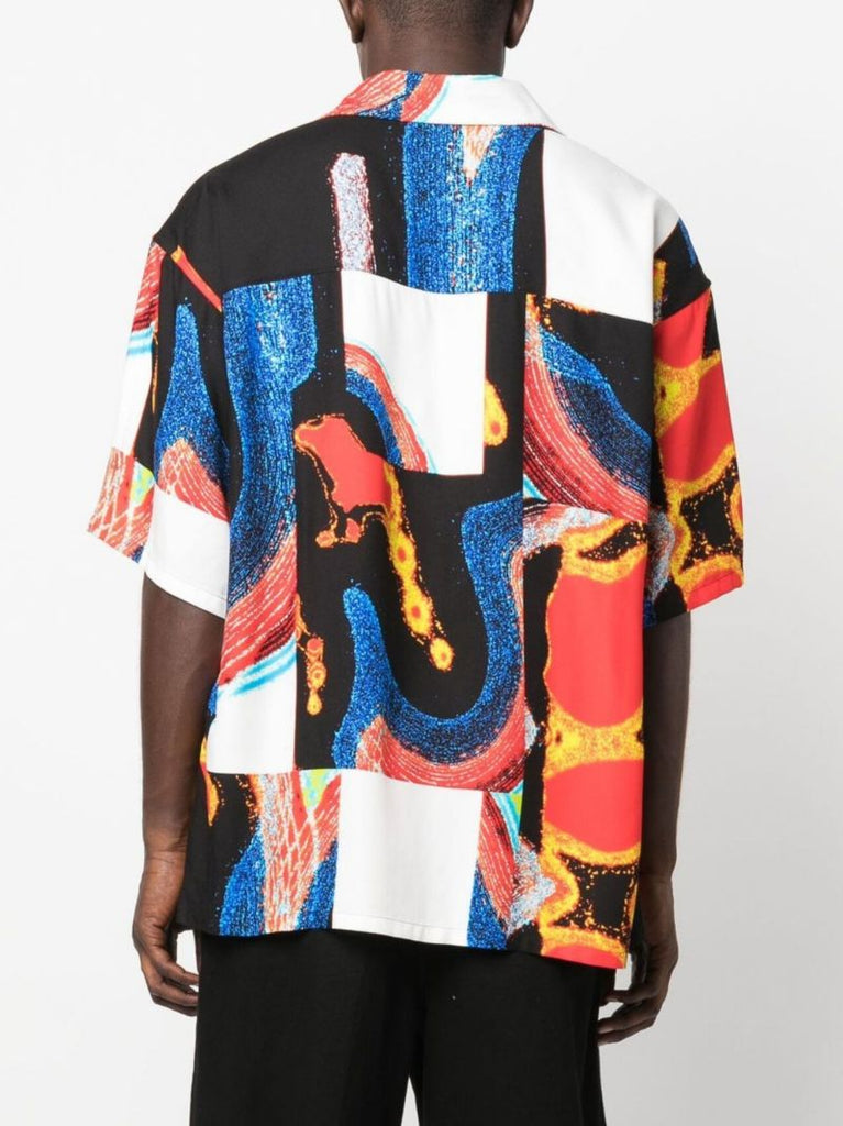 Black Abstract Print Bowling Shirt