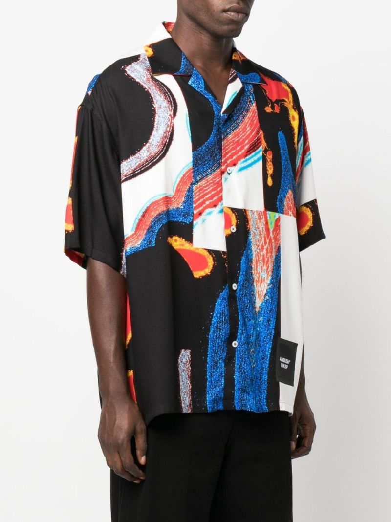 Black Abstract Print Bowling Shirt
