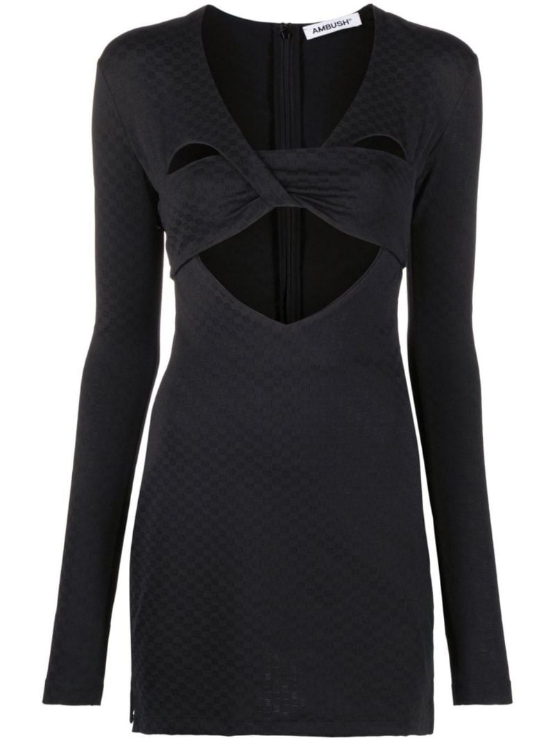 Black Monogram Cut-out Mini Dress
