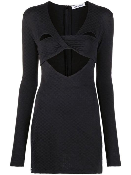 Black Monogram Cut-out Mini Dress