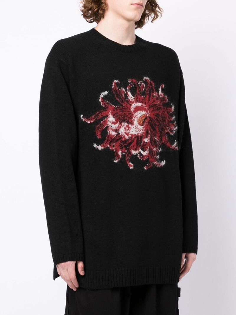 Black Floral-intarsia Wool Sweater