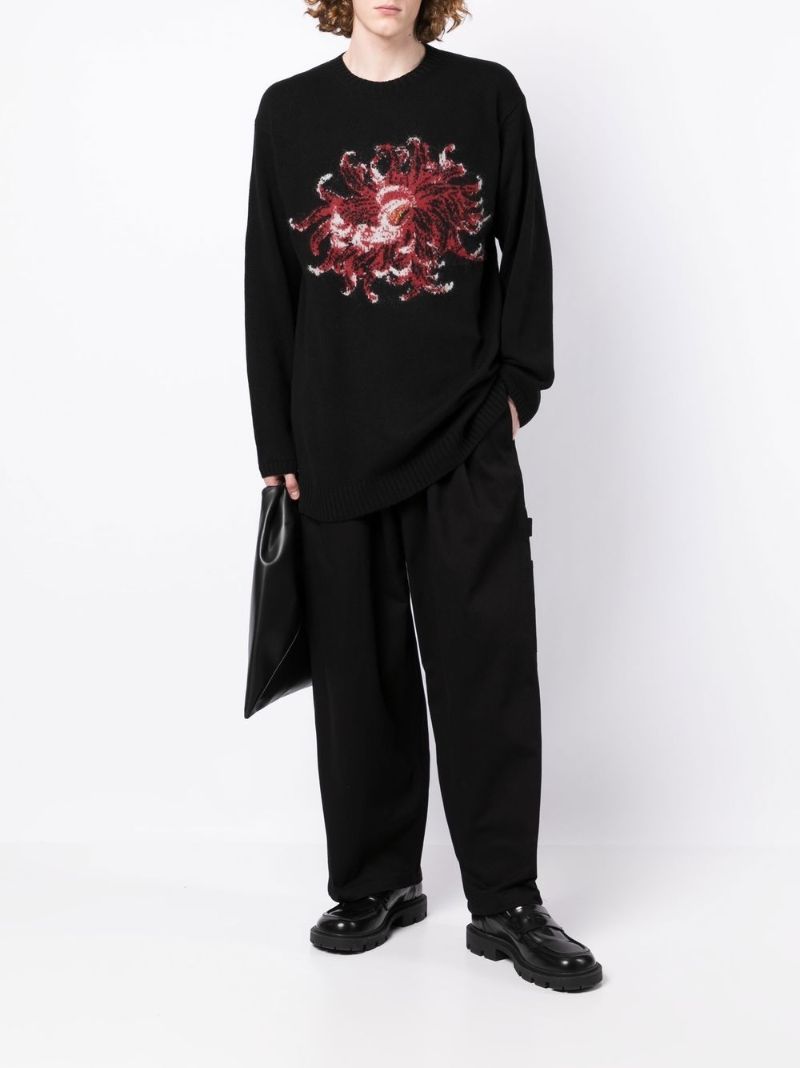 Black Floral-intarsia Wool Sweater