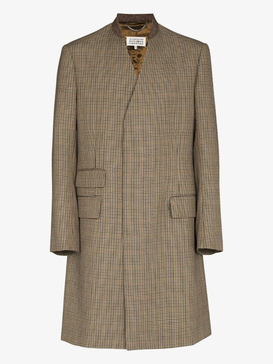 Single-breasted Check Wool Coat