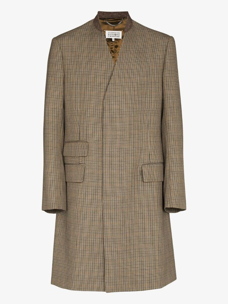 Single-breasted Check Wool Coat