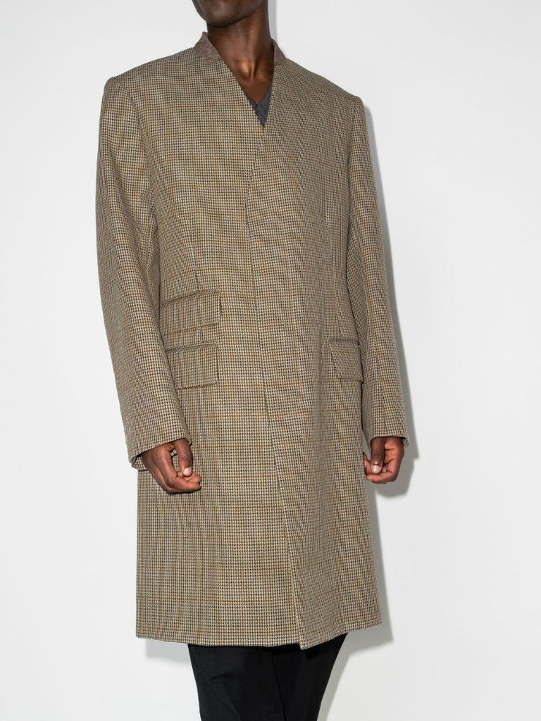 Single-breasted Check Wool Coat