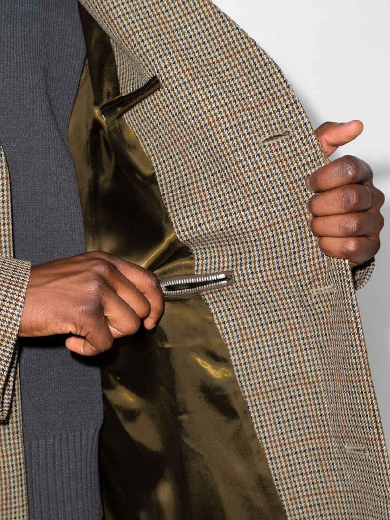 Single-breasted Check Wool Coat