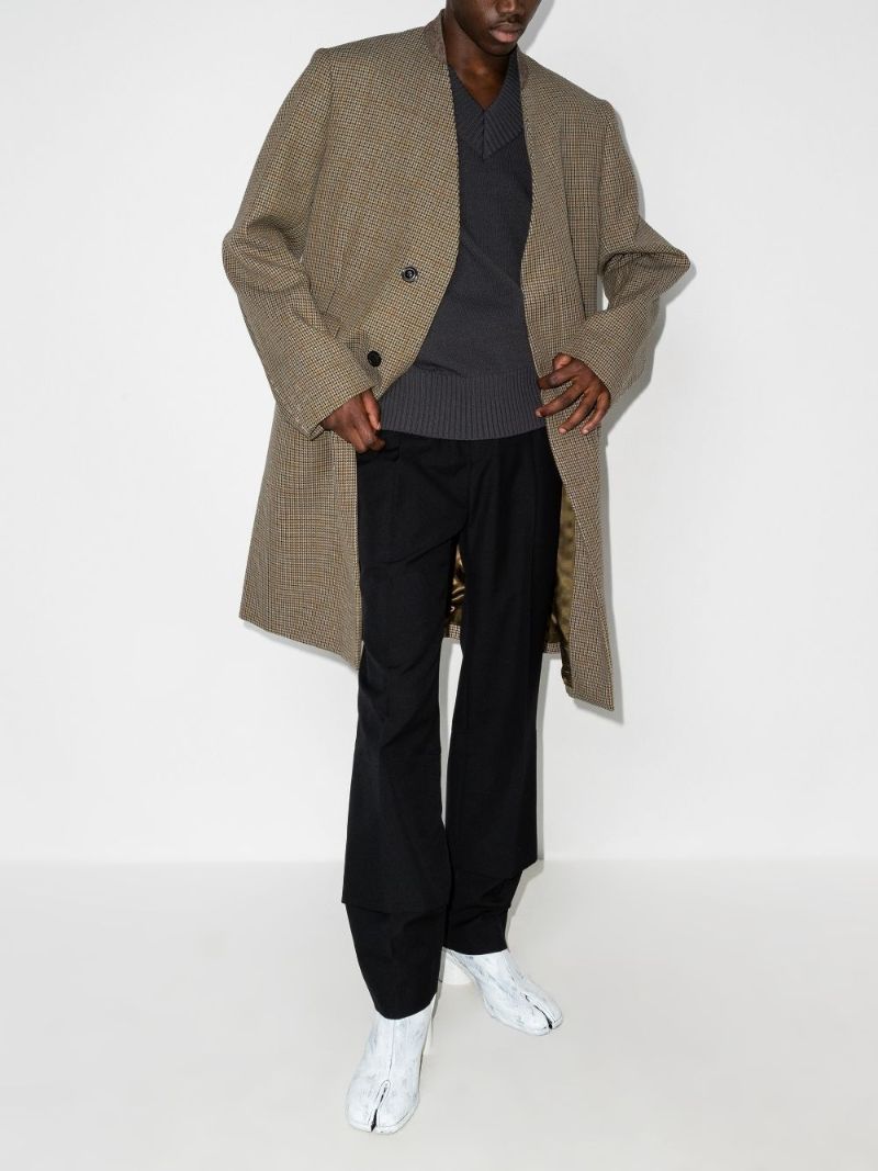 Single-breasted Check Wool Coat