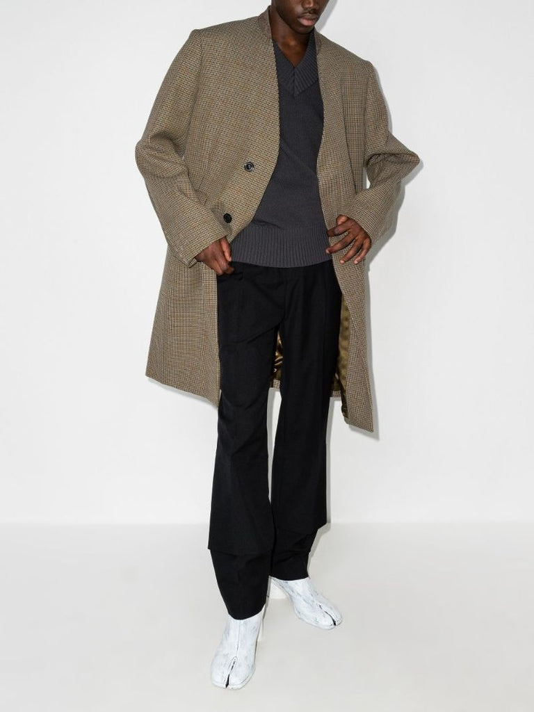Single-breasted Check Wool Coat