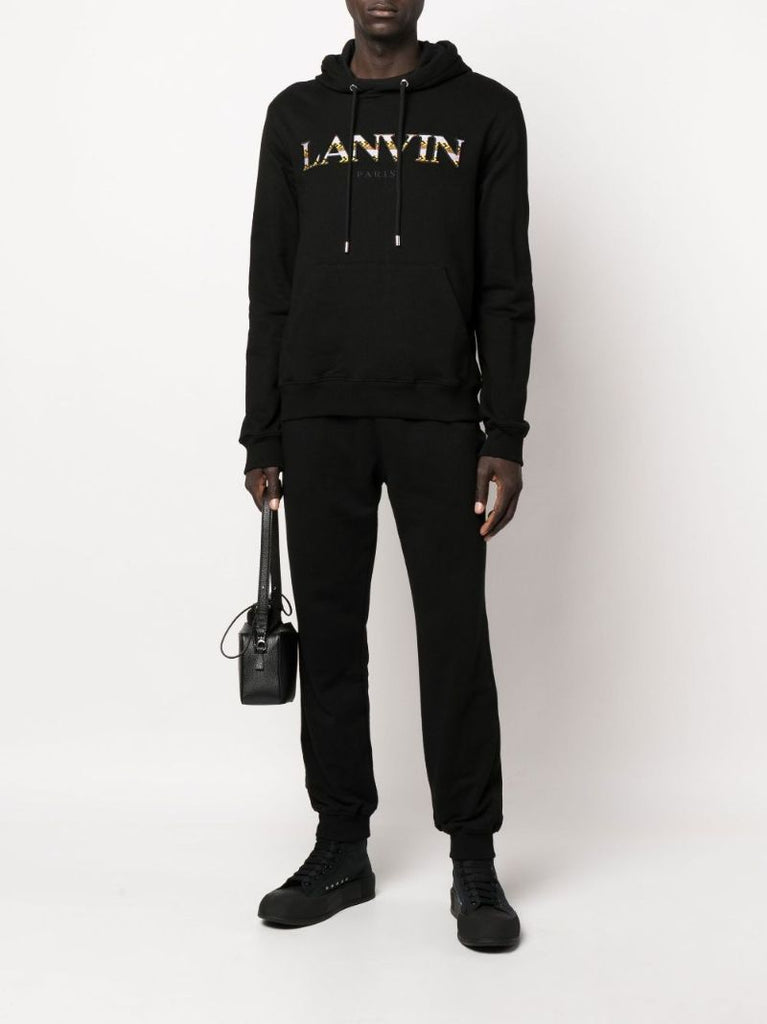 Black Curb Logo Cotton Hoodie