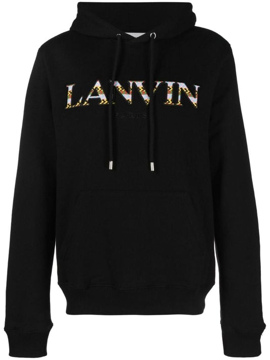 Black Curb Logo Cotton Hoodie
