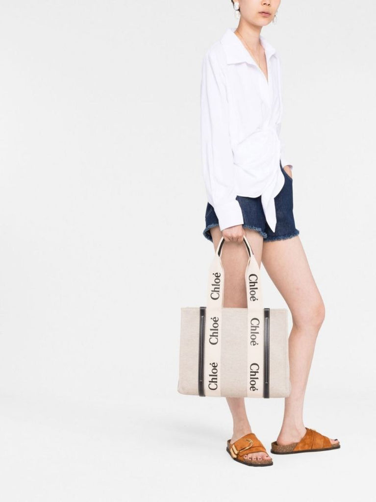 Beige Woody Cotton Tote Bag