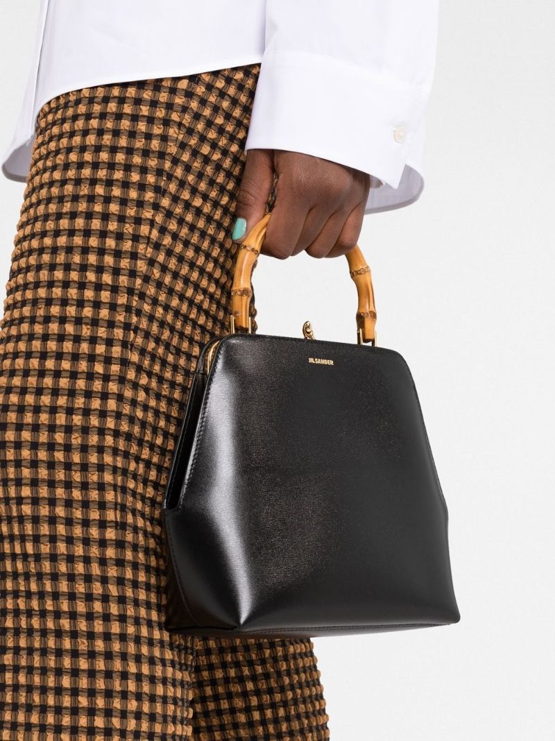 Black Goji Frame Small Leather Tote Bag