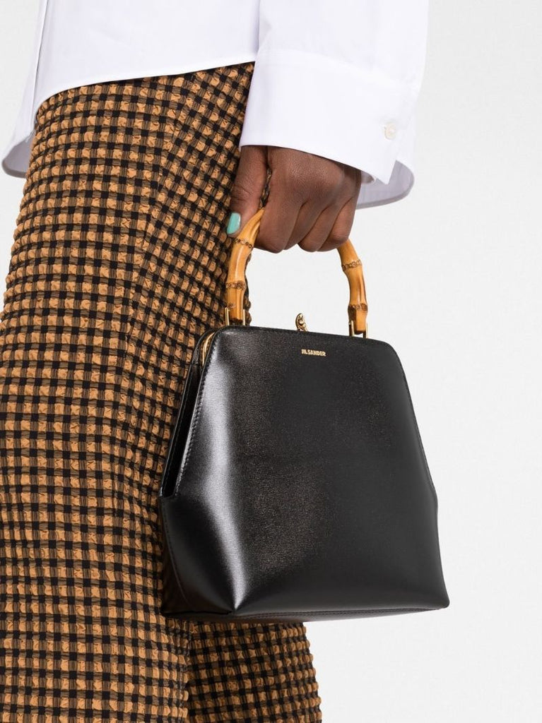 Black Goji Frame Small Leather Tote Bag