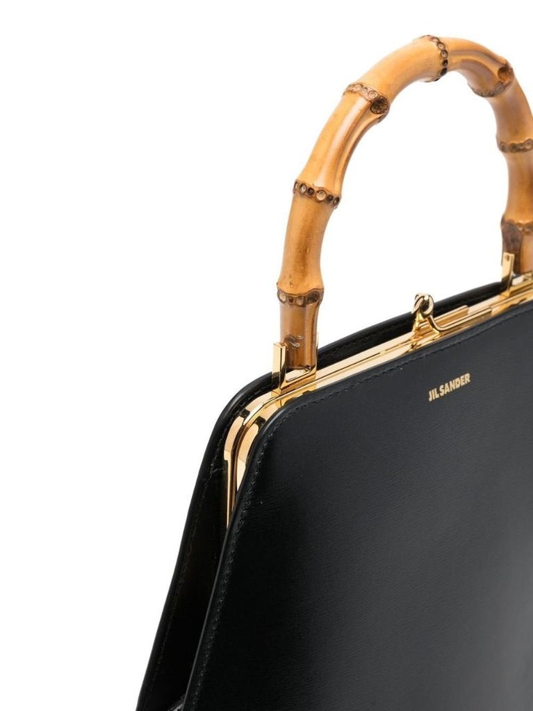 Black Goji Frame Small Leather Tote Bag