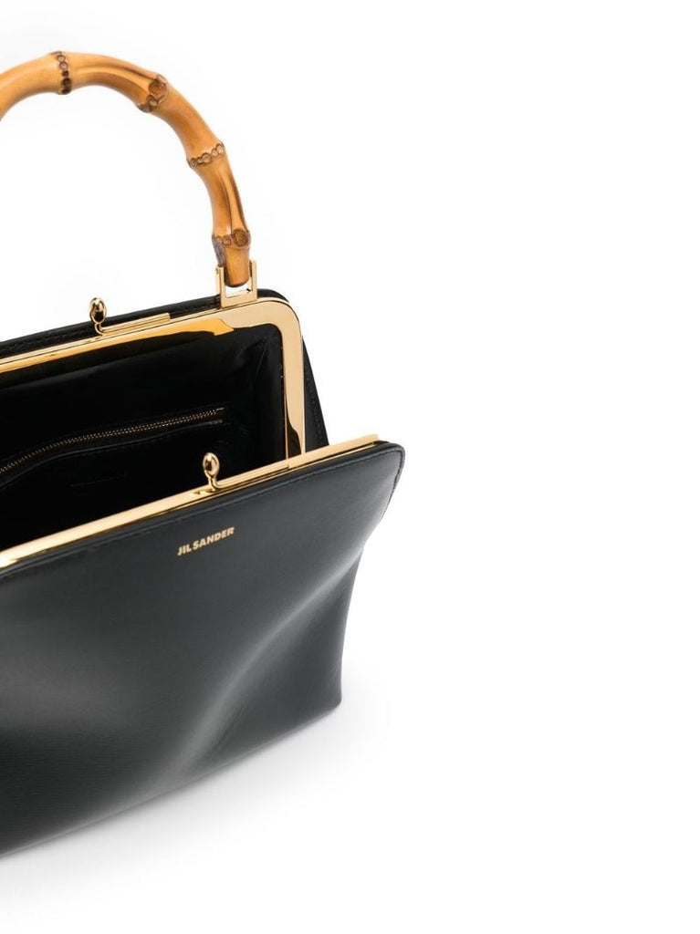 Black Goji Frame Small Leather Tote Bag