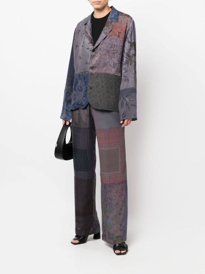 Grey Scarves Patchwork Silk Blouse