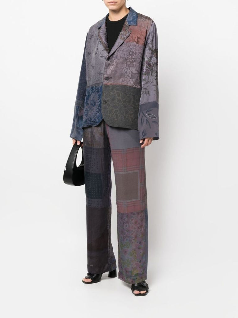 Grey Scarves Patchwork Silk Blouse