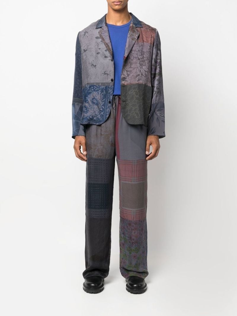 Grey Scarves Patchwork Silk Blouse