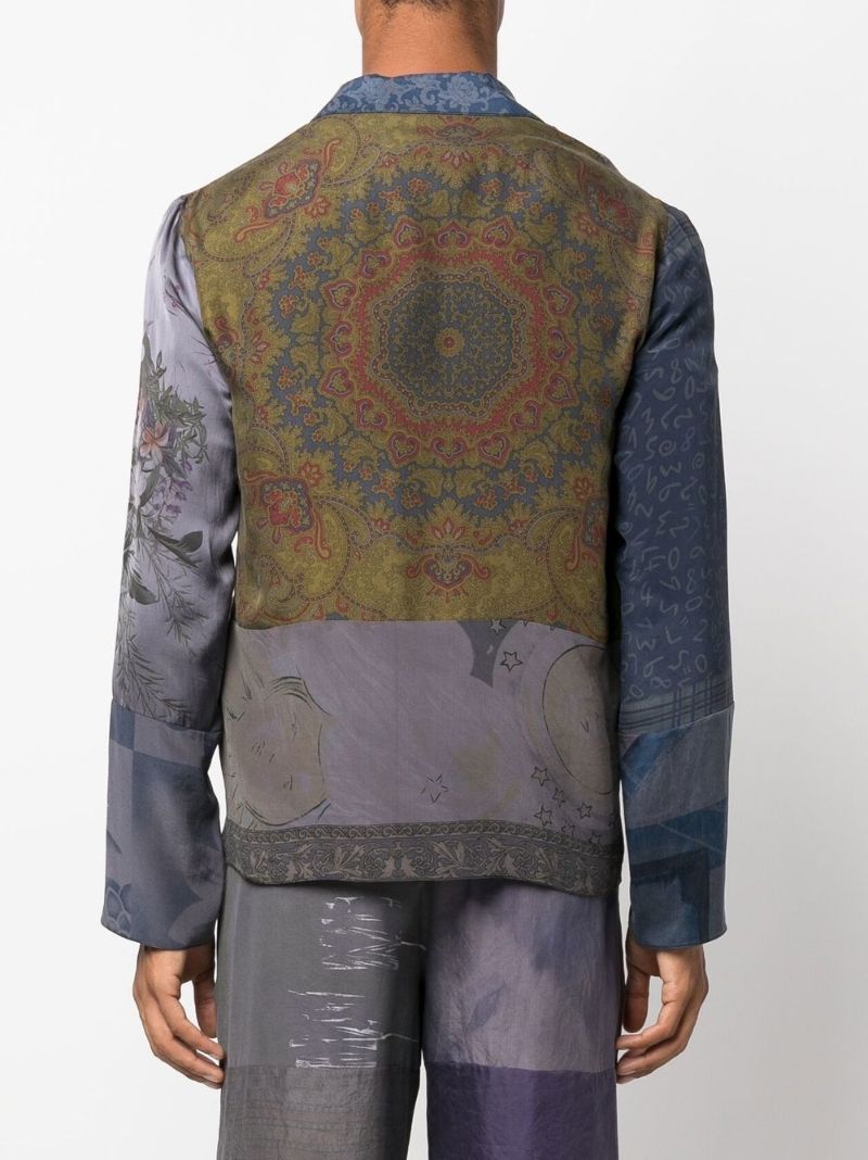 Grey Scarves Patchwork Silk Blouse