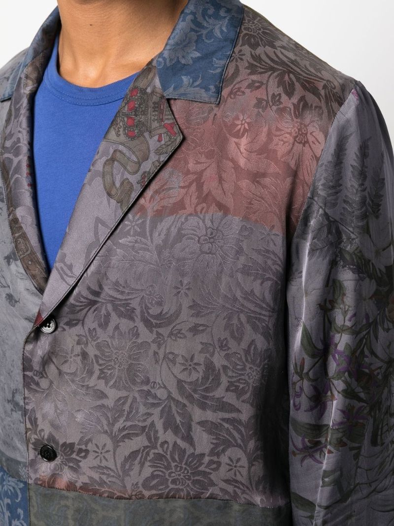 Grey Scarves Patchwork Silk Blouse