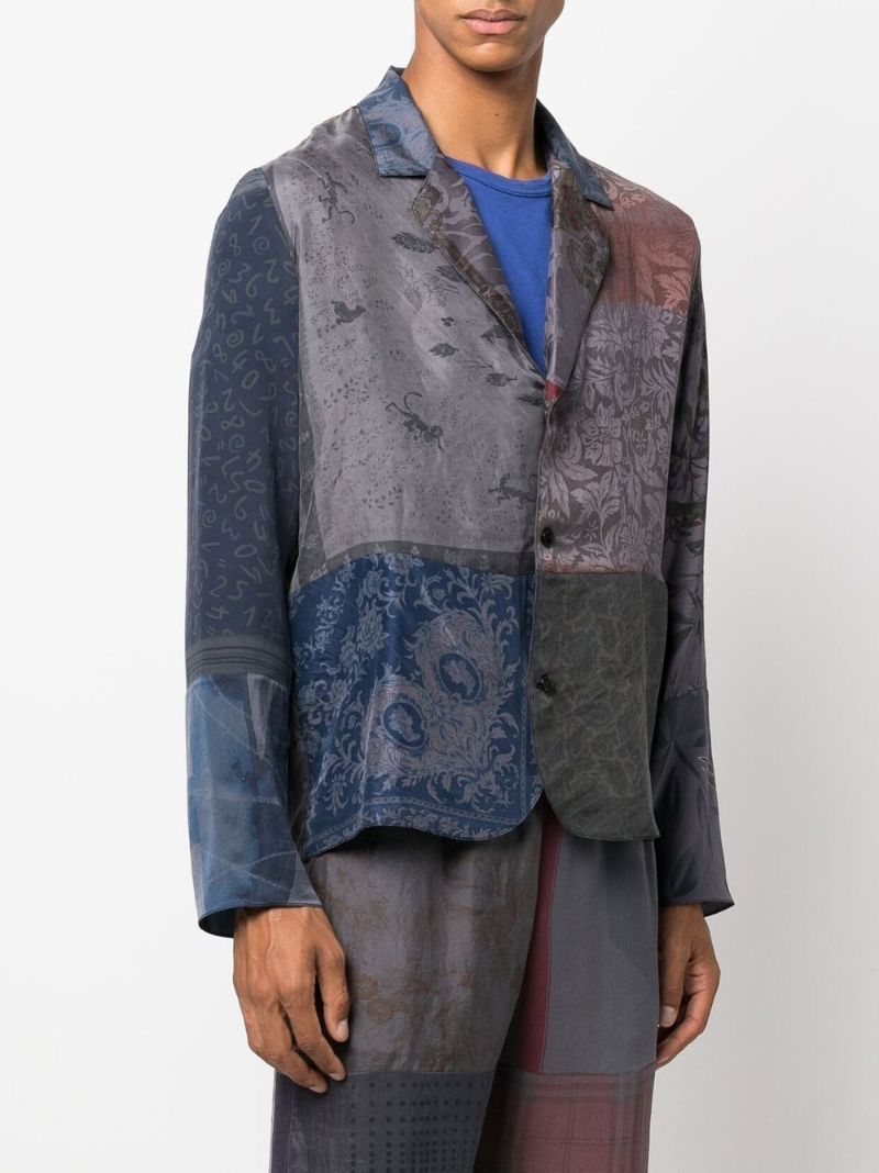 Grey Scarves Patchwork Silk Blouse