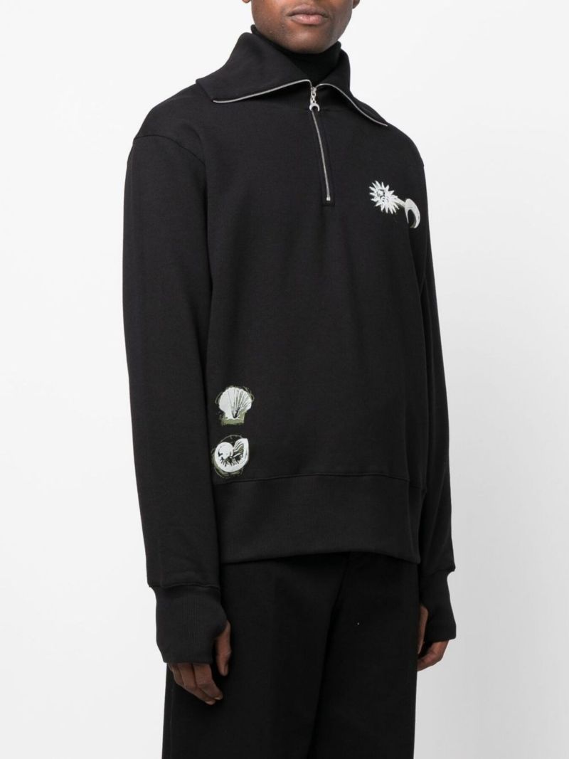 Black Ouroboros Print Half-zip Sweater
