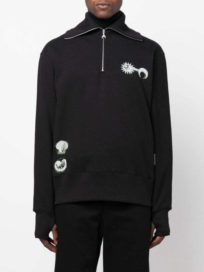 Black Ouroboros Print Half-zip Sweater