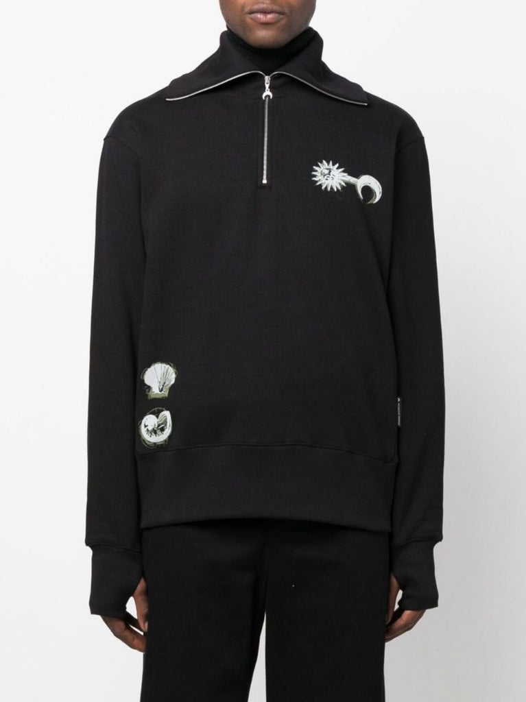 Black Ouroboros Print Half-zip Sweater