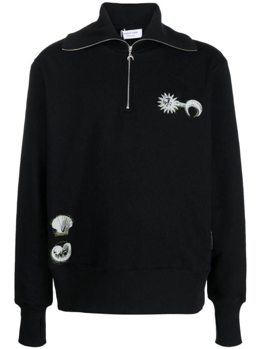 Black Ouroboros Print Half-zip Sweater
