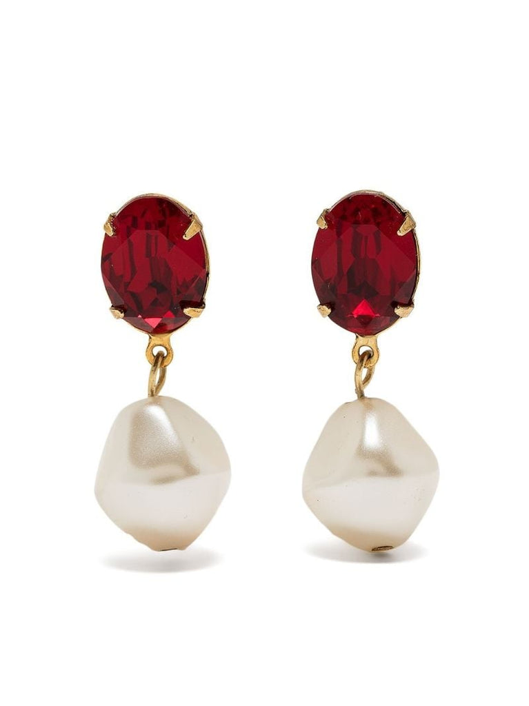 Gold-tone Tunis Pearl and Crystal Drop Earrings